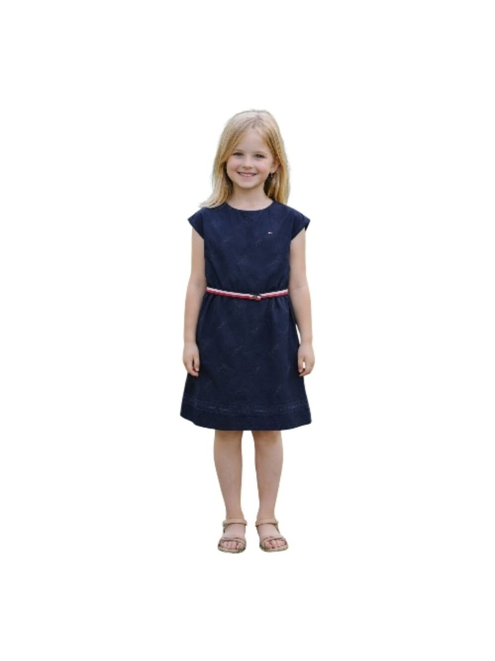 Tommy Hilfiger Girl Casual Knee-Length Dress Navy Blue Elaatic Belt Size 7 NWT